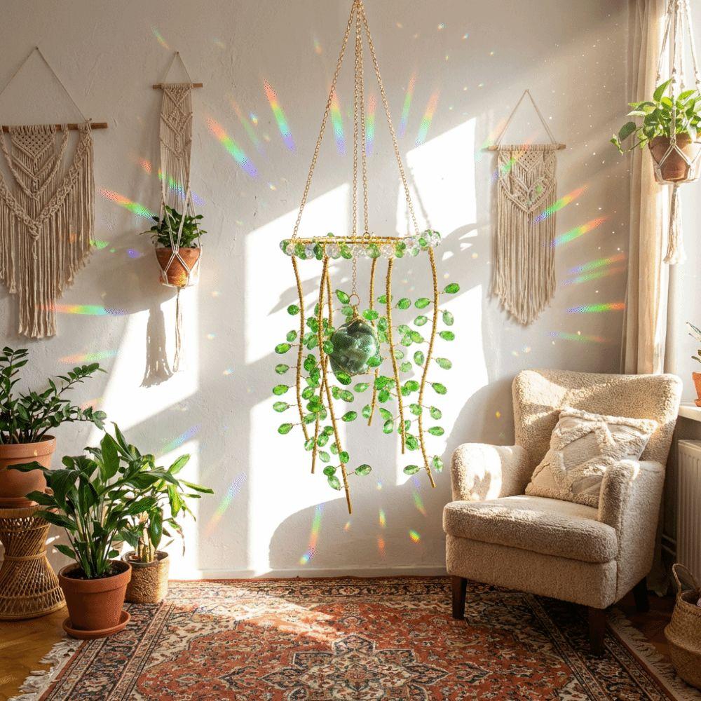 Rainbow Makers Willow Wind Bell Handmade Plant Crystal Decor Funny Sun Catcher Chandelier  Garden