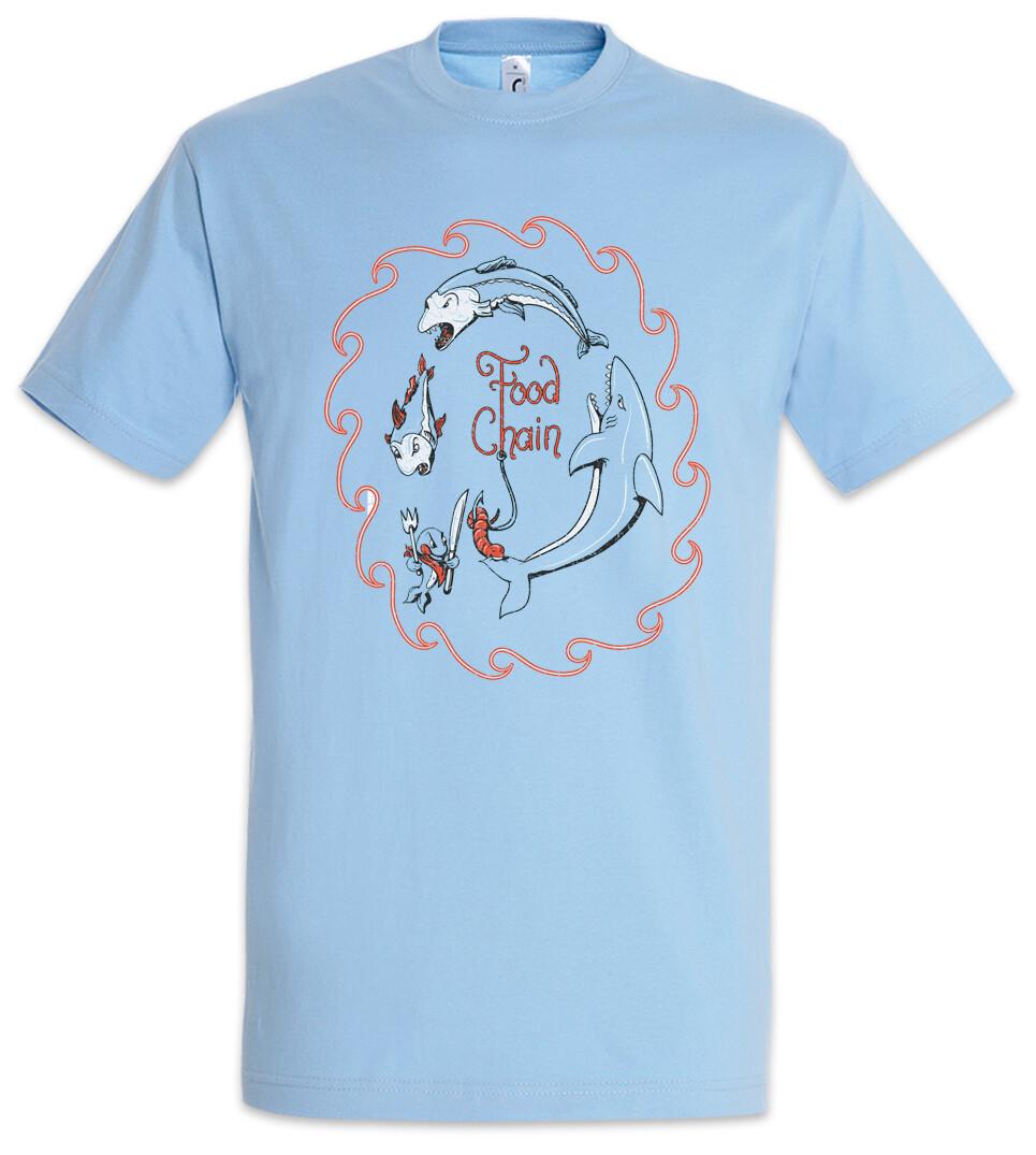 

Food Chain T-Shirt Mens Womens Tees Top Shark Fish Fishing Angler Fisher Diver Diving Surfer Surfing XL