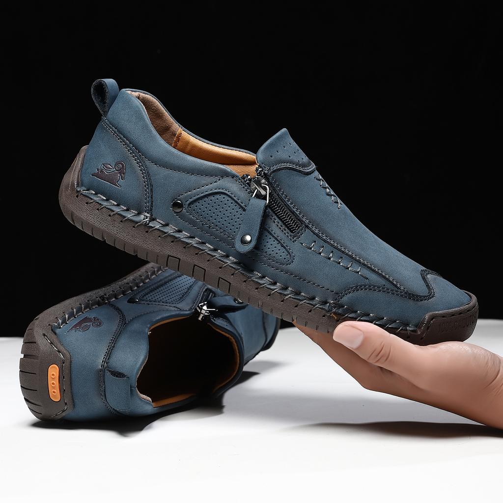 Handmade Leather Men Shoes Casual Slip On Loafers Breathable Leather Shoes Men Flats Fashion Moccasins Tooling Shoes Plus Size