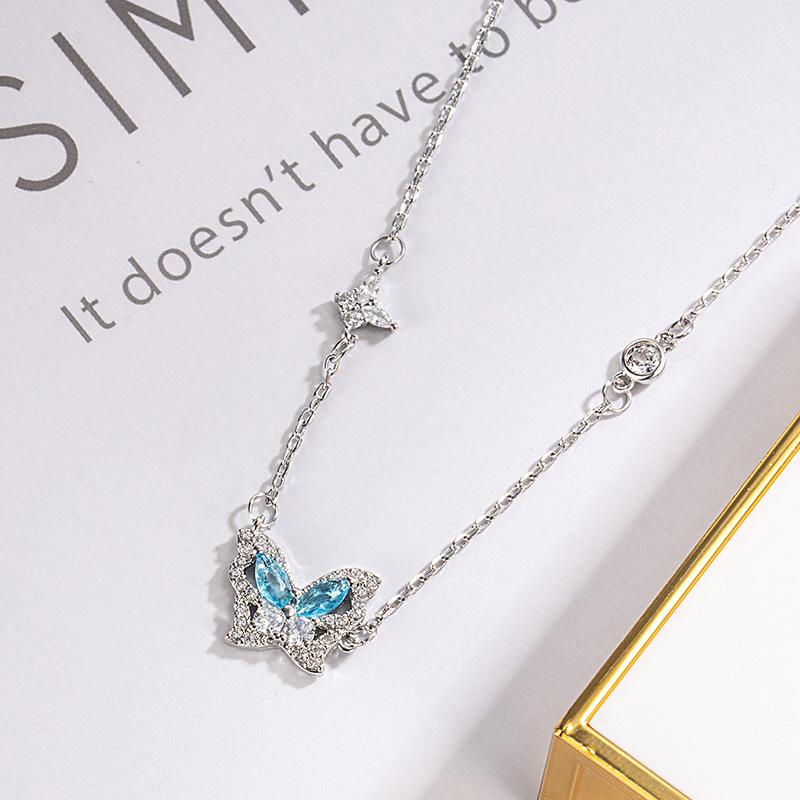 

Ladies blue Crystal Butterfly Pendant Necklace one size