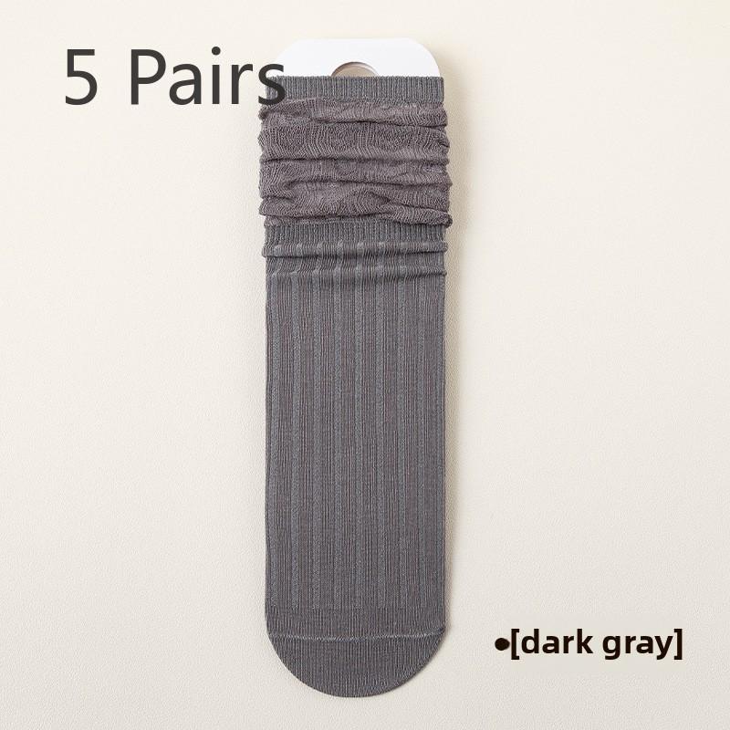 5 Pairs of Women's Summer Solid Color Cotton Breathable Loose Mouth Cool Feeling In The Middle Tube Pile Socks