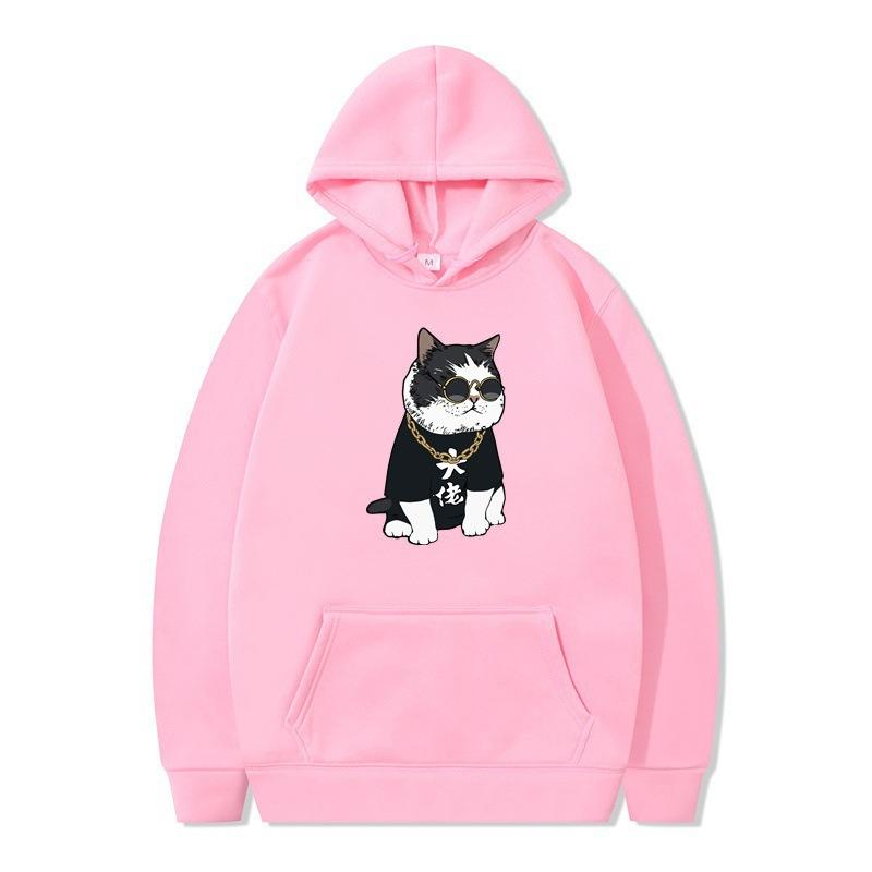 New Animation Boss Cat Print Autumn and Winter Men and Women Sweater Hoodie