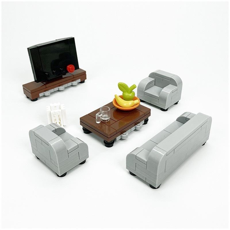 MOC City House Building Block Kitchen Office Bedroom Piano Bed Sofa icebox Lamp Bookshelf Fish Tank Bricks Set Toys
