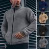 Men Winter Coat Stand Collar Long Sleeve Solid Color Thickened Plush Jacket with Pockets Zipper Closure Outwear