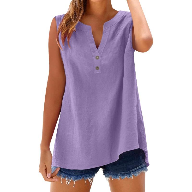 Women's Shirt Summer Fashion Casual Button Loose Sleeveless Bamboo Cotton Top Women's Wear
