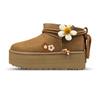 Cow Split Leather Short Snow Boots Women's Chestnut 1135092-CHE(Team652-)