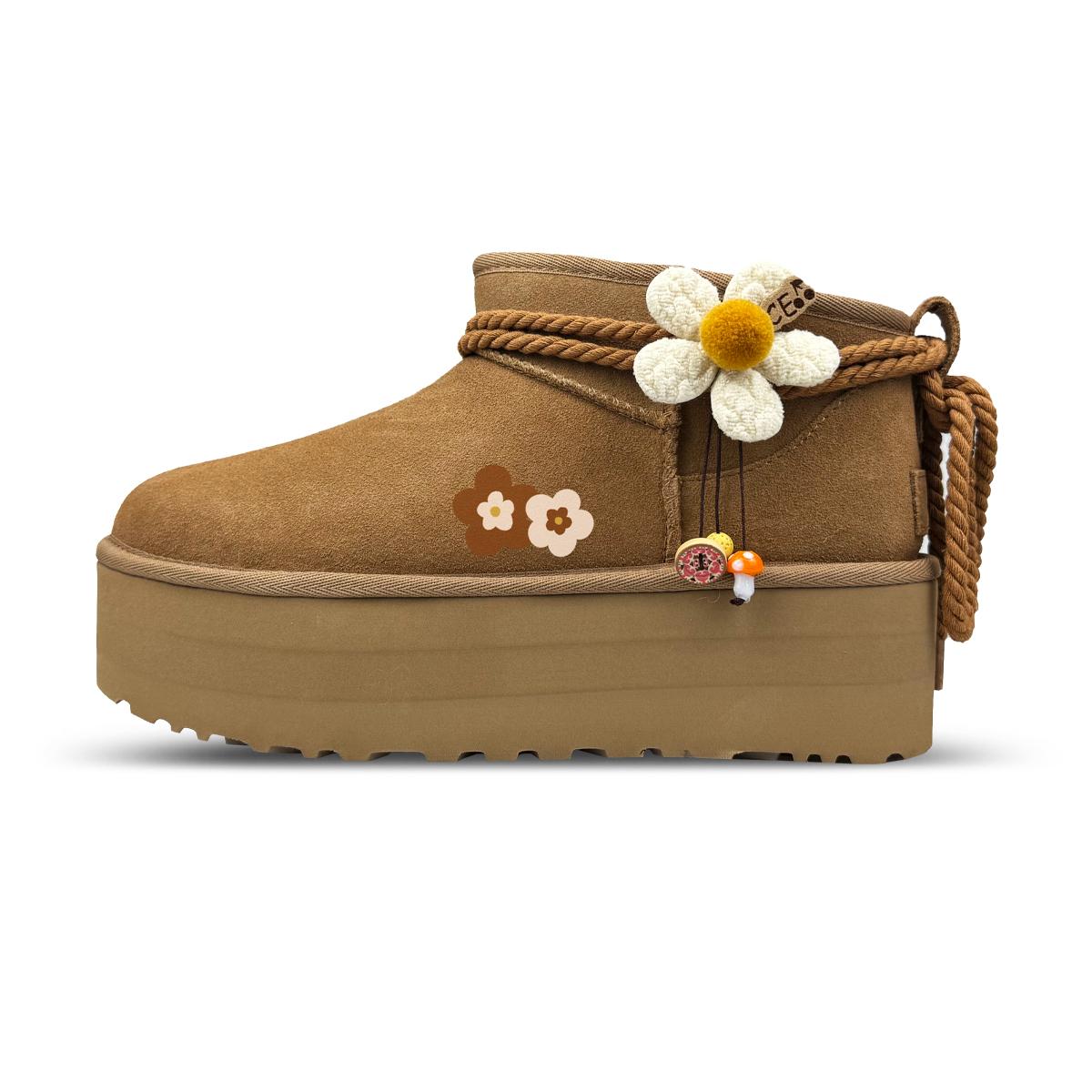 UGG Cow Split Leather Short Snow Boots Women s Chestnut 1135092-CHE(Team652-) 37