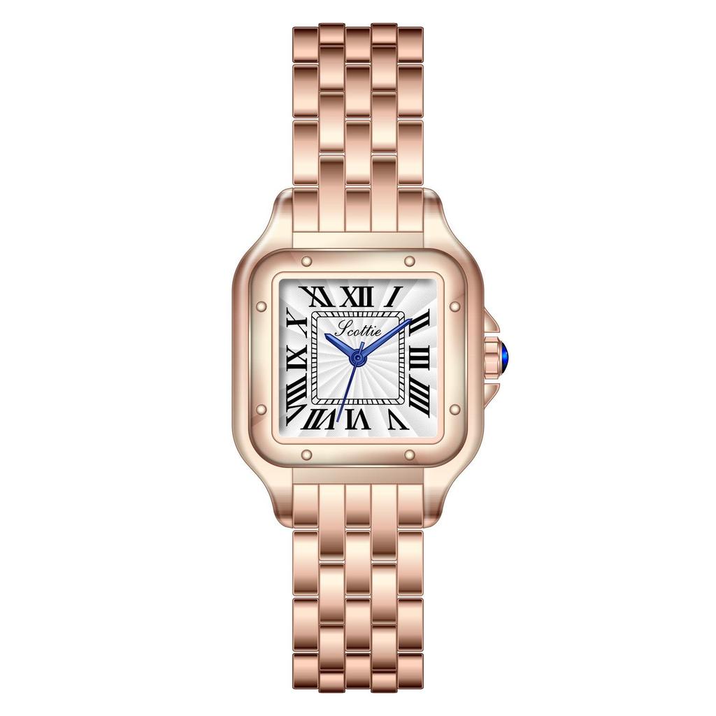 Women's Ultra-Thin Roman Numeral Square Watch with Steel Band and Waterproof Design