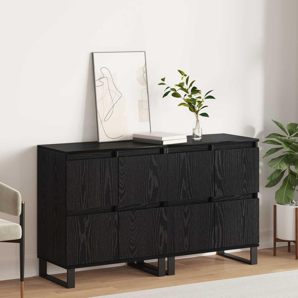 Sideboard 2 Pcs Black Oak Effect 60 X 35 X 70 Cm