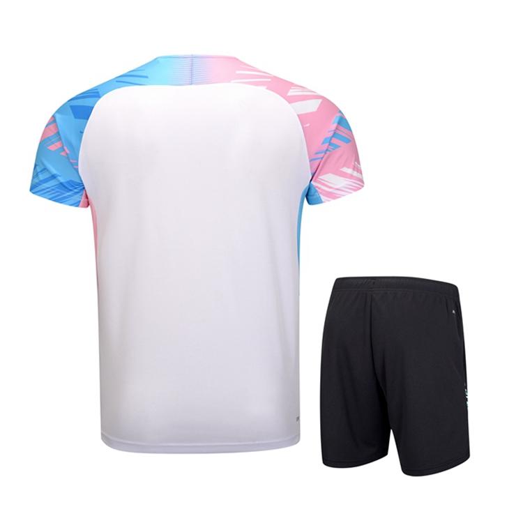Li Ning Badminton Series Color Block Printed V-Neck Pullover Short Sleeve T-Shirt Mid Waist Shorts Casual Sports Set Unisex Sports Set AATU023-1