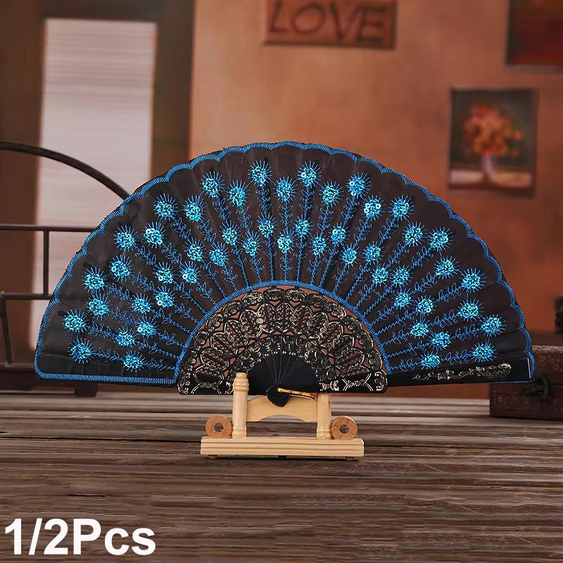 

1 шт. Яркие цвета Танцевальные выступления Павлин Элегантный темперамент Складной Прочный Изысканные подарки Украшенный Танцевальный реквизит 1PC озеро синий