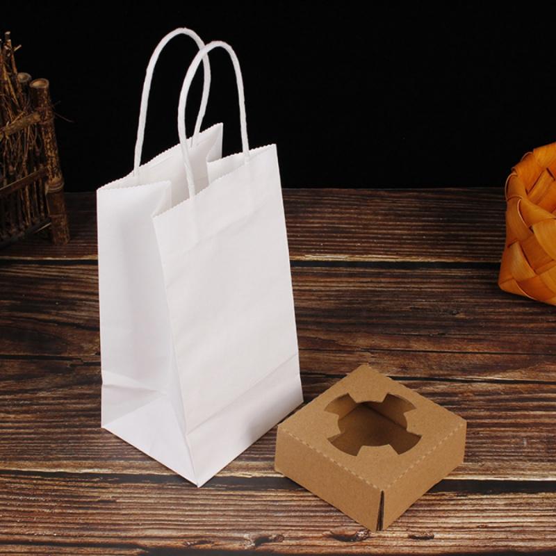 5pcsCoffee Packing Bag White Kraft Paper Takeaway Bag Single Cup Double Cup Drink Milk Tea Disposable Handbag Gift Packaging Bag