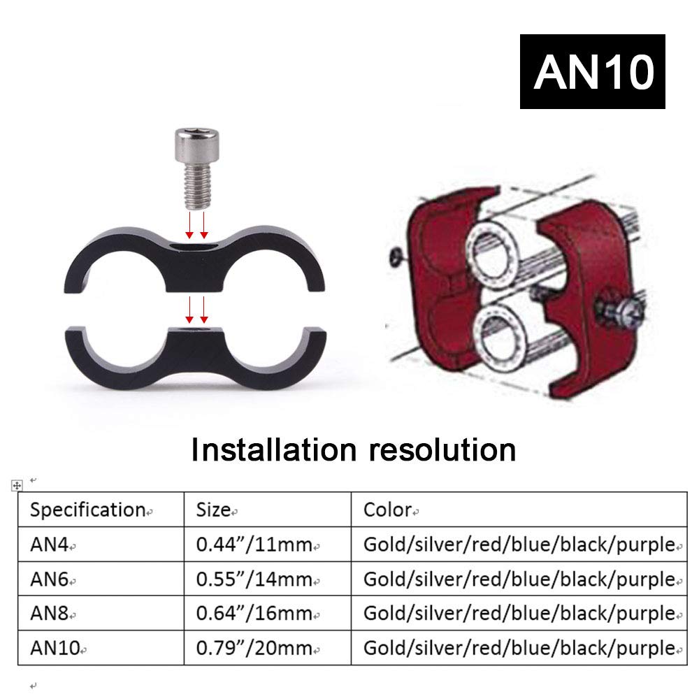 MUGE Tubing Separator Clamp Fitting, Hose Separator Clamp, Hose Clamp, Car Cooler, Aluminum Alloy, AN10, 4-Pack, Universal (Gold, AN10)