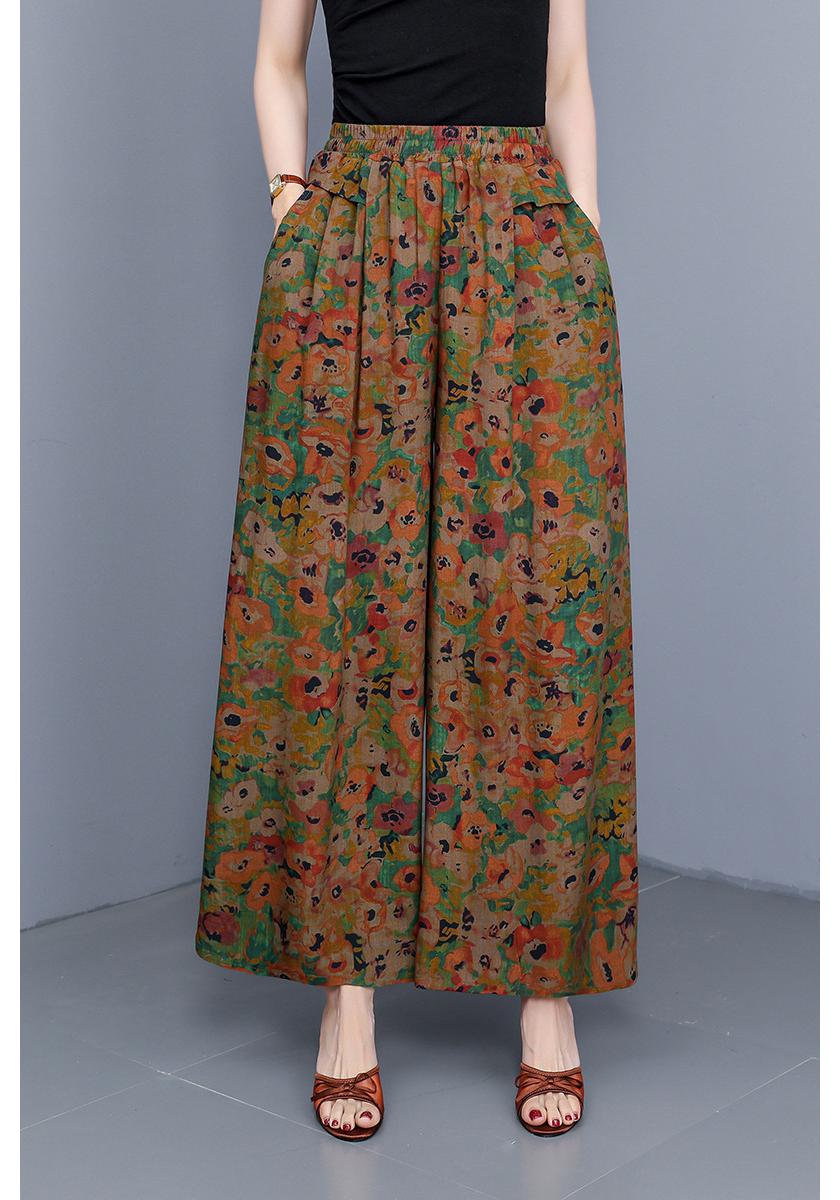 

2026 Summer Cotton Silk Wide-Leg Plus Size Casual Pants for Middle-Aged and Elderly Women 4XL for 90-105 kg