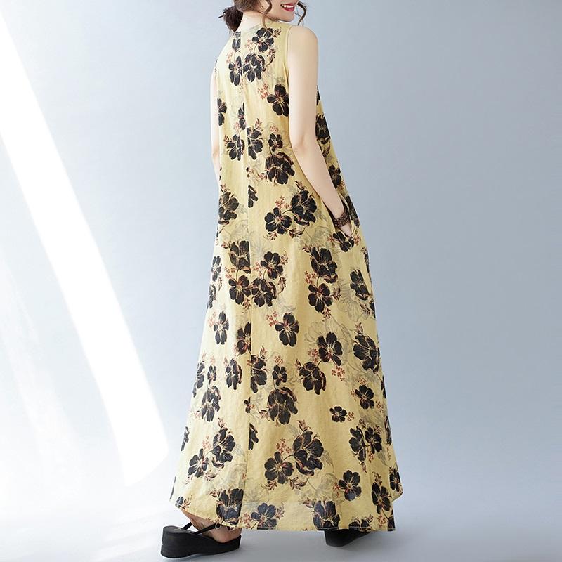 Sleeveless Plus Size Cotton Vintage Floral New In Dresses for Women Casual Loose Long Summer Dress