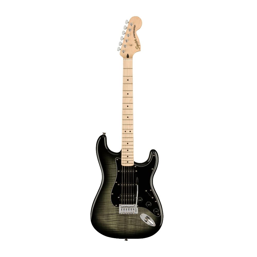 Squier by Fender Electric Guitar Affinity FMT Maple Black Black Burst with Soft Case Series™ Stratocaster® HSS, Fingerboard, Pickguard,