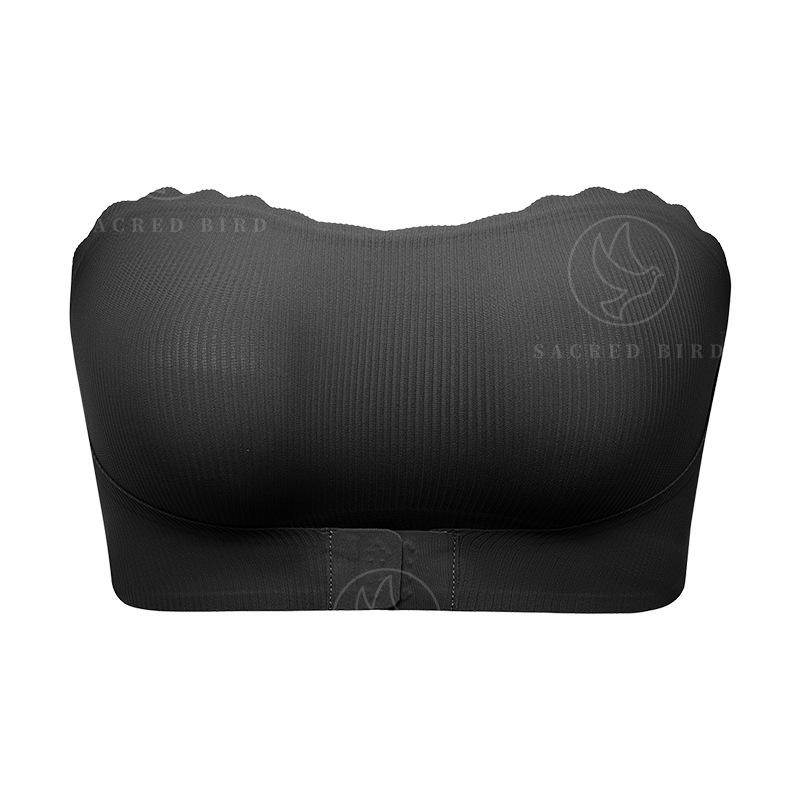 

Полосатый Бесшовный Волнистый Край Тонкий Дышащий Спортивный Без бретелек Защита от Сползания Без бретелек Застежка спереди Со сборкой по бокам XL чёрный