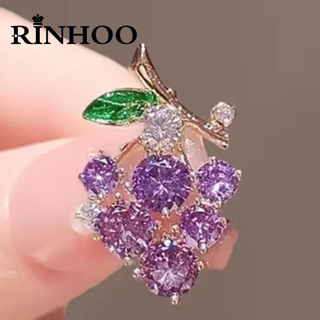 Rinhoo Exquisite Purple Green Rhinestone Grape Brooch For Women Elegant Fruit Leaf Lapel Pins Plant Banquet Badge Casual Jewelry