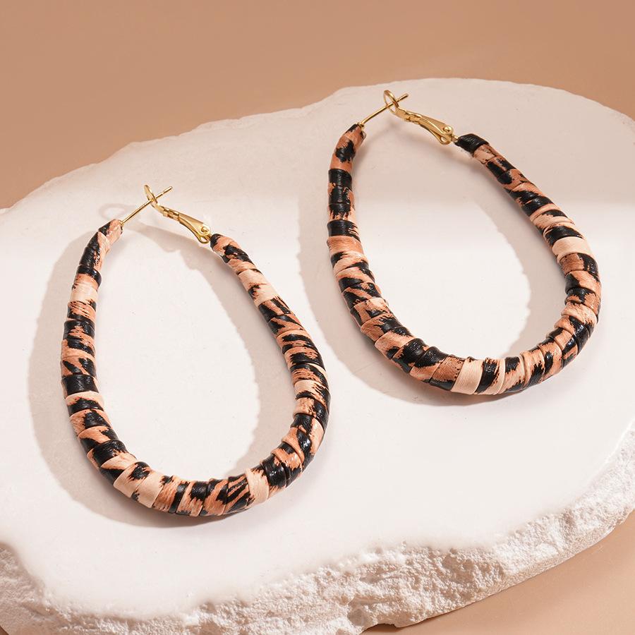 Maillard Retro Leopard Print Geometric Round Earrings Light Luxury High-end Stud Earrings Autumn and Winter Niche Temperament Earrings