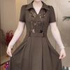 Women Western Style Dress Summer Spring Sequin Long Dresses Middle Aged Mother Elegant Slim Vestidos
