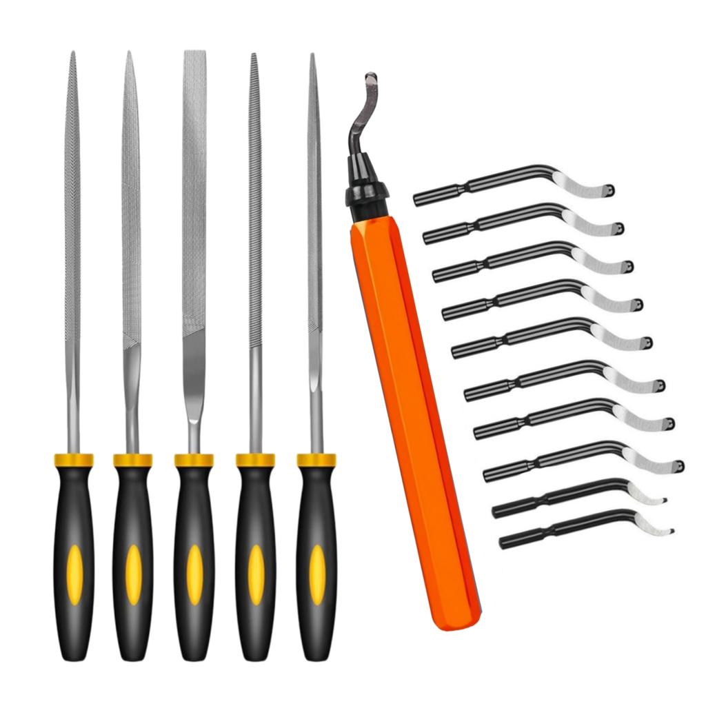 3D Print Deburring Tool Set with 11PCS HSS Blades Removing Burr 5PCS Diamond Needle File for 3D Print Metal Resin Copper Plastic
