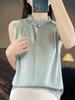 Wood Ear Lace Collar Silky Satin Sleeveless Slimming Vest for Women - Spring/Summer Temperament Shirt