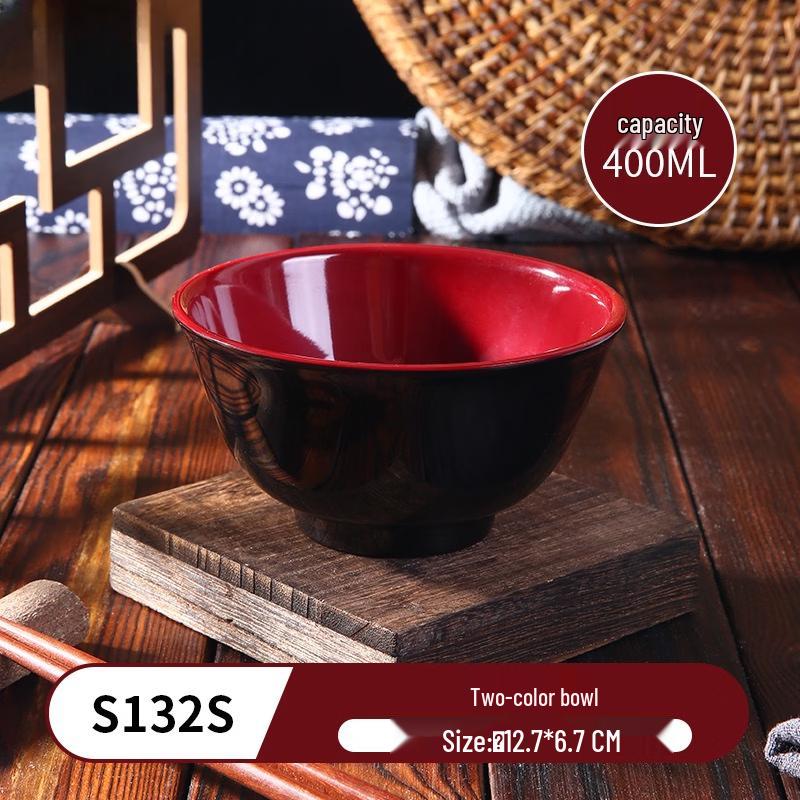 Lan Tuan Melamine Black & Red Commercial Dining Bowl