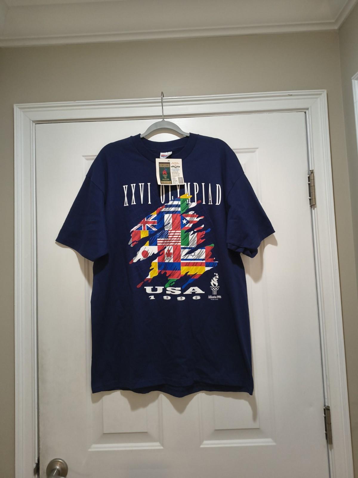 NWT Vintage Olympic Atlanta 1996 Navy Shirt Size XL Unisex T-Shirt L