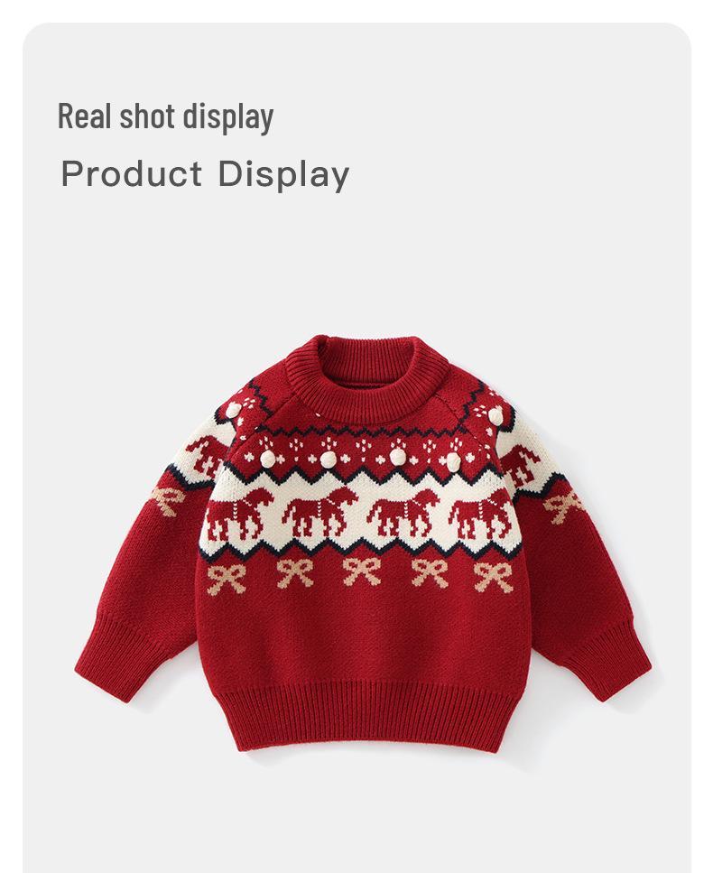 DUUDUU 2025 Roter Strickpullover im koreanischen Stil für Kinder - Warmes Herbst-/Winteroberteil