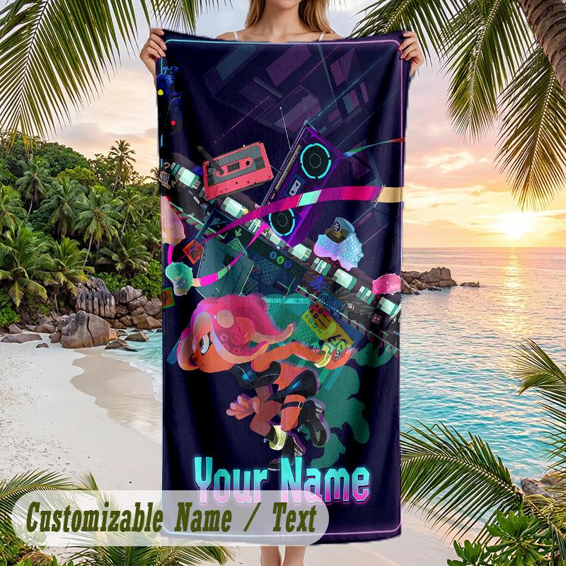 Splatoon Beach Towel, Personalized Custom Text, Quick Dry Soft Large Towel For Swimming Pool Travel