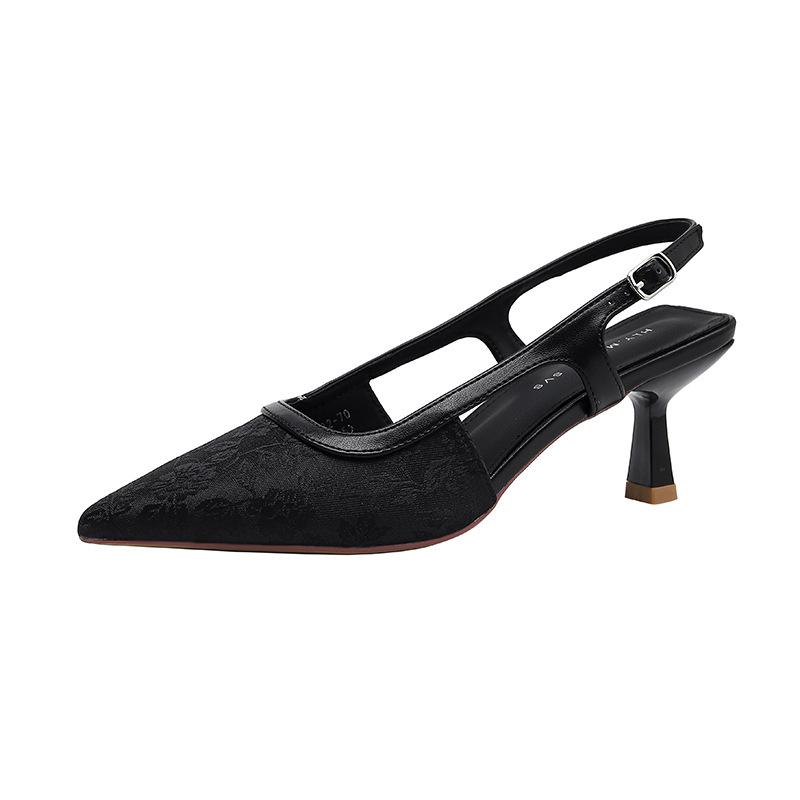 Feeling Bag Head Slippers High Heels Retro Outer Wear Sandals Pointed Head Temperament Fairy Style Single Shoes Stiletto