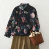 New Floral Print Plus Size Womens Tops Casual Loose Blouse Long Sleeve Cotton Shirts Tees Autumn