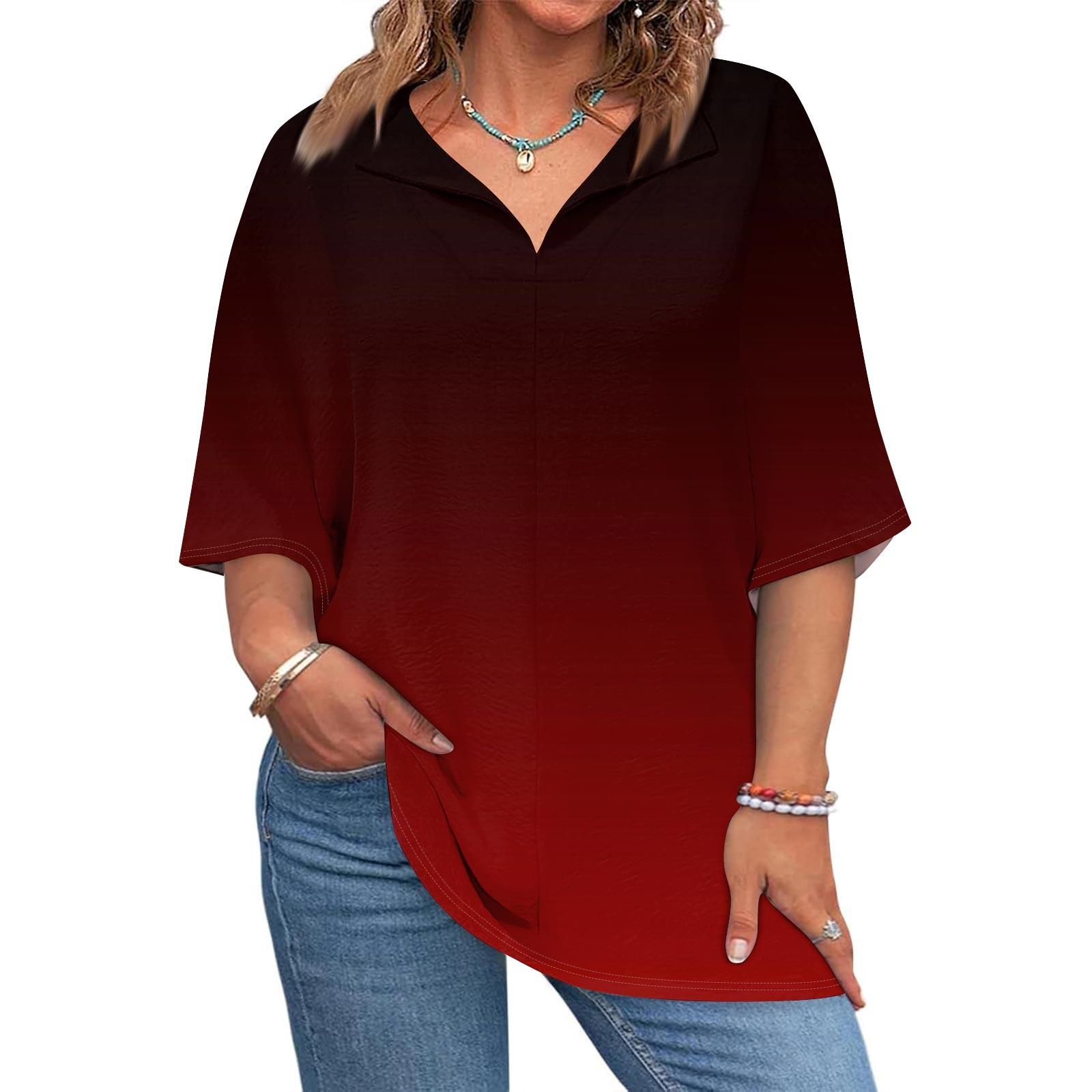 

Women s Fashion Casual Printed V-Neck 1/2 Sleeve Large Size T-Shirt Top XL винний
