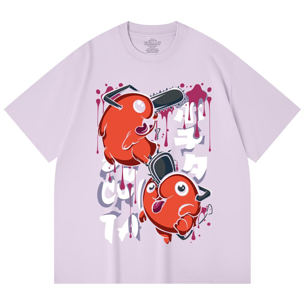 230 g/m² 100% Baumwolle Kettensägenmann V37 Pochita Aufdruck Unisex Schweres Baumwoll-T-Shirt