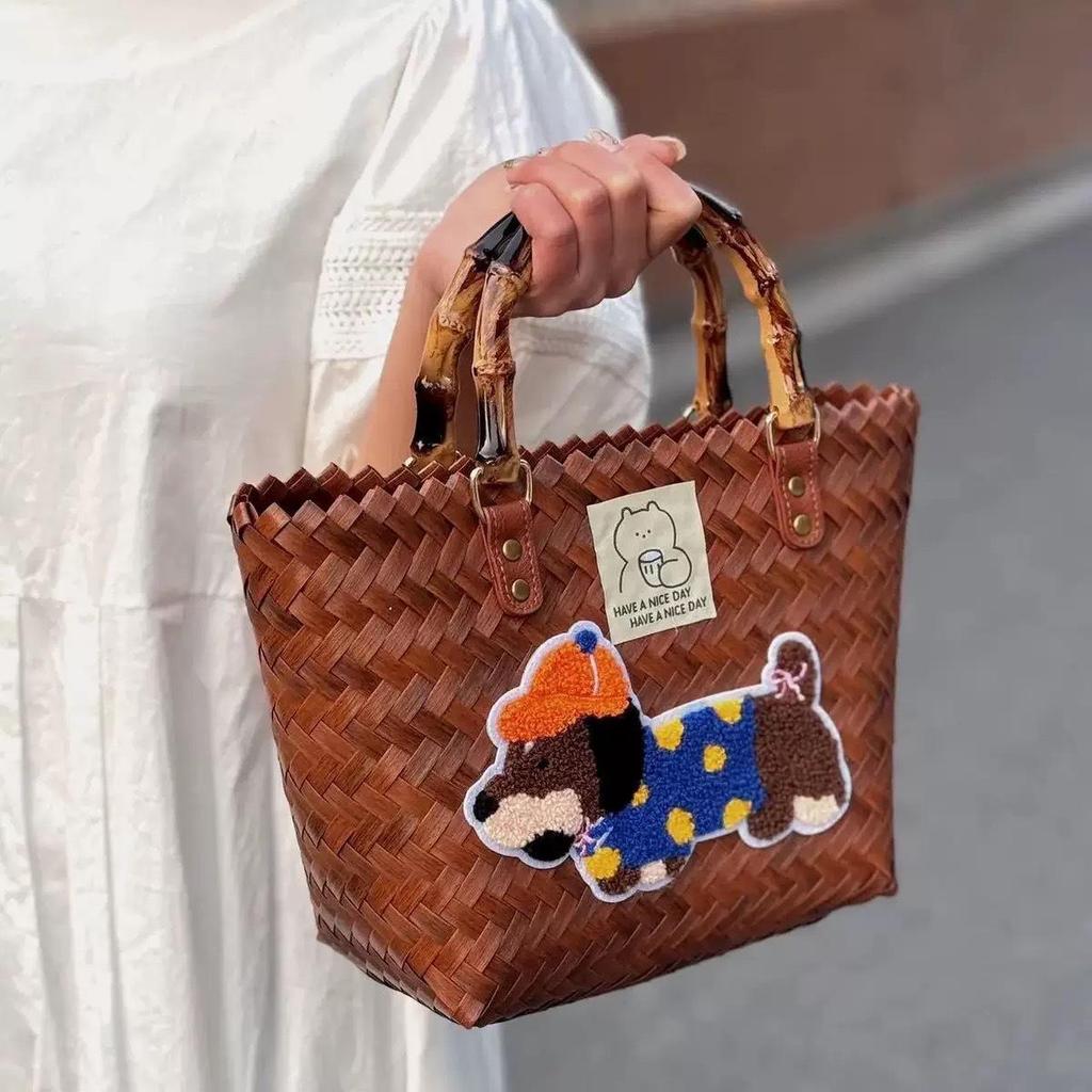 Handmade Rattan Woven Handbag: Retro Bamboo Straw Beach Basket