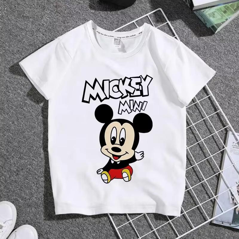 Cartoon Cute Mickey Summer Childrens Cotton Tshirt Y2K Harajuku Casual Tshirt Top Street Fashion Unisex Women Clothing