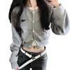 Autumn new women's clothing high sense cold department short coat gray knitted cardigan chic design sense