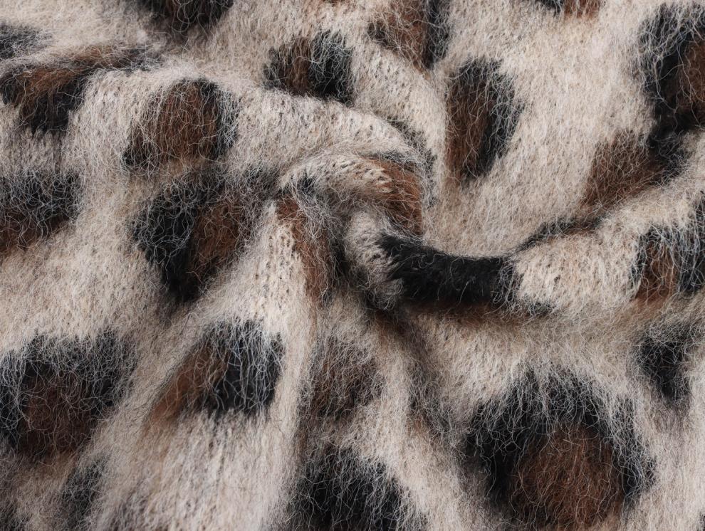 Leopard Print Round Neck Ribbed Knit Cardigan - European & American Style