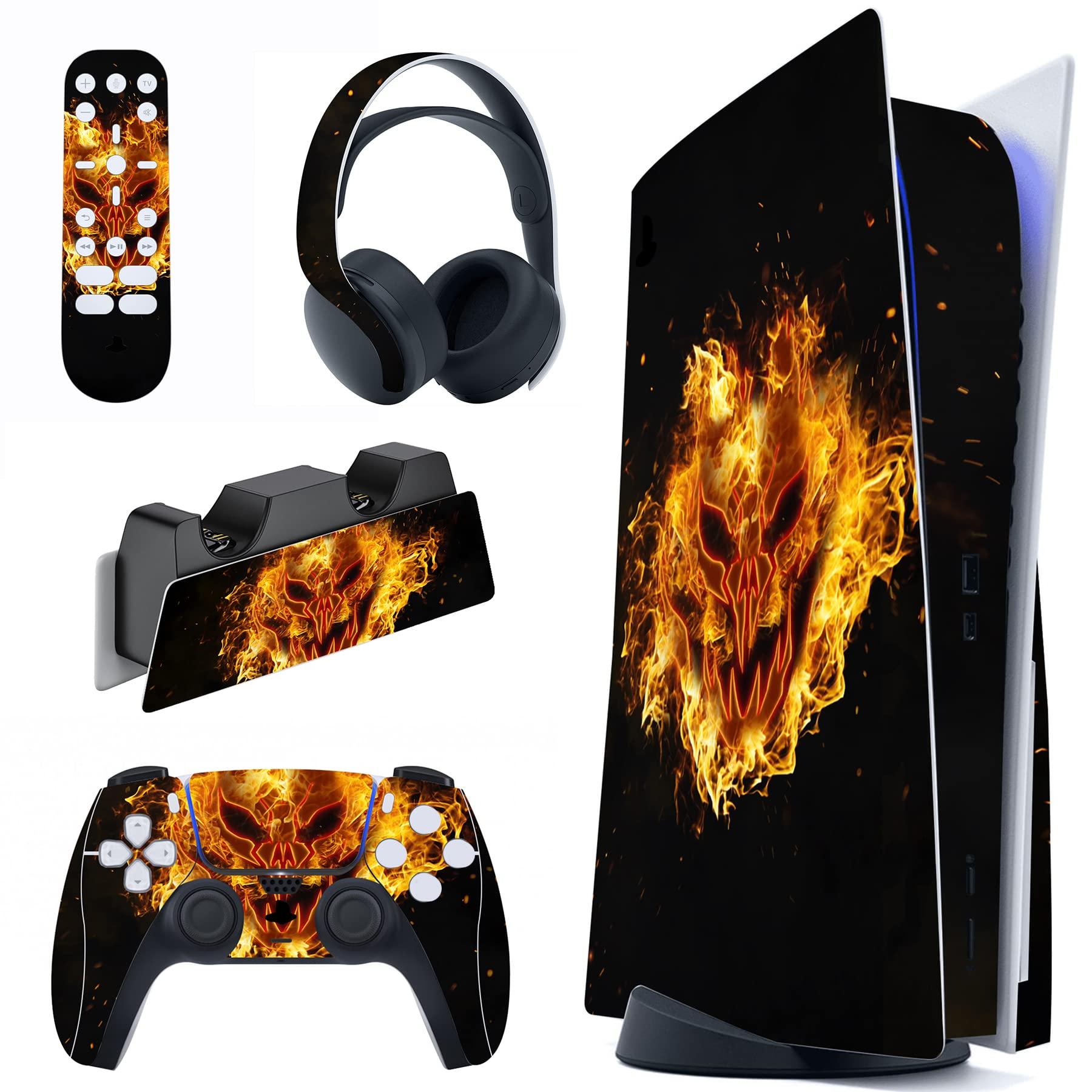 

PlayVital Кастомні наліпки для консолі PS5 Disc Edition, наліпки PS5 для контролерів PS5, зарядних станцій, гарнітур та медіа-пультів [Вогняні демони]