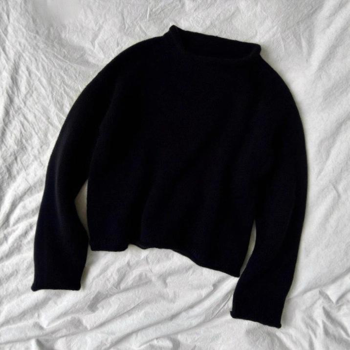 Korean Style Mohair Loose Sweater - Autumn/Winter Round Neck Rolled Hem Pullover for Women