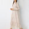 Spring Women's Mori Style Floral Cotton Linen Long Dress with Ruffle Patchwork