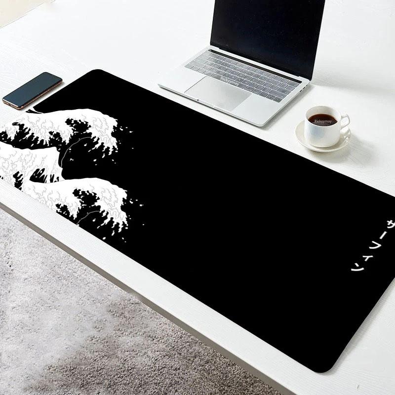 Japanese Great Wave Off Mouse Pad Large Mousepad Keyboards Gamers Deskpad Computer Laptop Keyboard Rubber Stitched Edges Mat