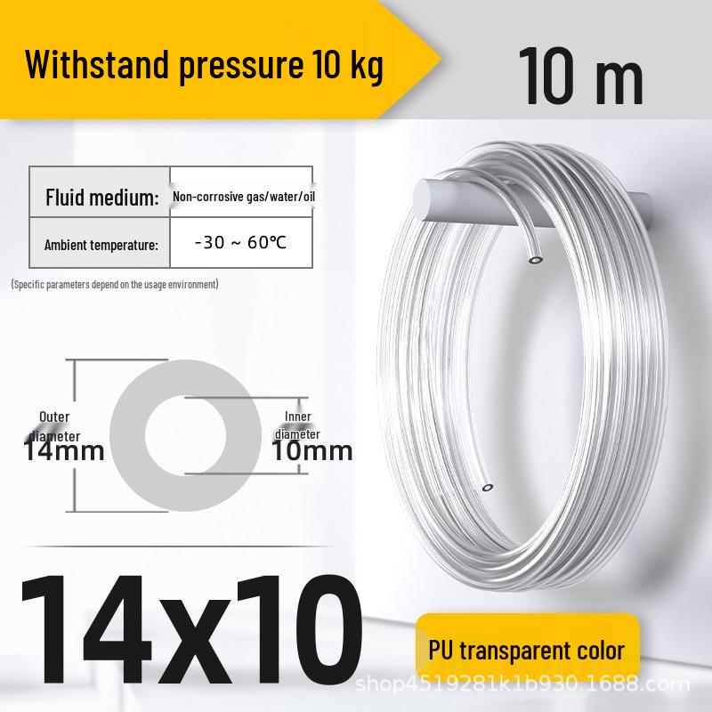 Zhuo Ji 8mm High-Pressure Transparent PU Air Hose for Air Compressors (Sizes: 4/6/10/12/14/16)