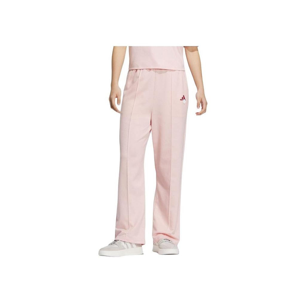 Adidas Versatile Slim Fit Lace-Up Straight Leg Breathable Knitted Sports Pants Women Bottoms Pink JZ4158