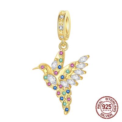 Copper Colored Zircon Golden Hummingbird Pendants Charms Fits Genuine Charms Bracelet Women DoItYourself Jewellery Gifts
