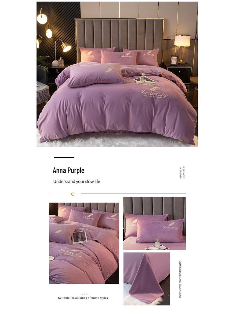 Plush Coral Fleece Winter Bedding Set: Thickened Velvet Duvet Cover, Flannel Bed Sheet, and Pillowcases