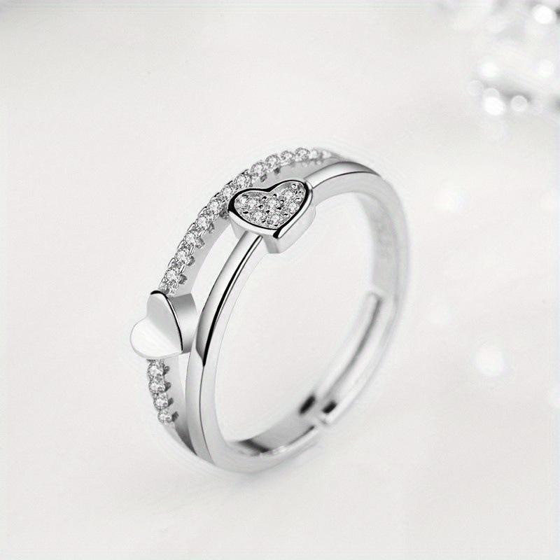 1Pc Fashionable and Fashionable Heart-shaped Inlaid Synthetic Zircon Movable Mouth Ring Multi-functional Ring