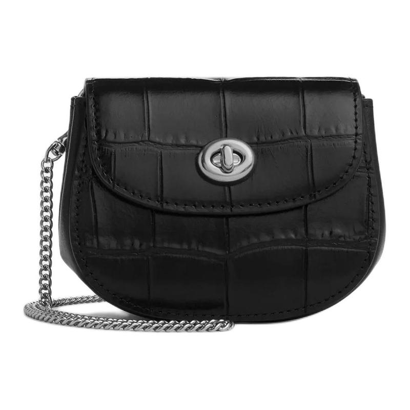 COACH Turnlock 12 silver metal hardware chain leather shoulder bag mini women s silver with black чёрный