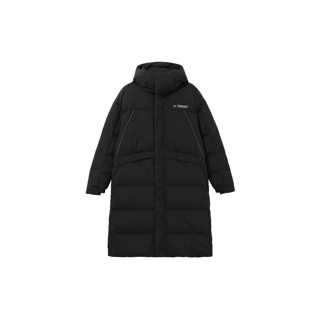 Adidas Terrex Series Solid Color Logo Loose Warm Long Hooded Down Jacket Unisex Outerwear Black HM9710