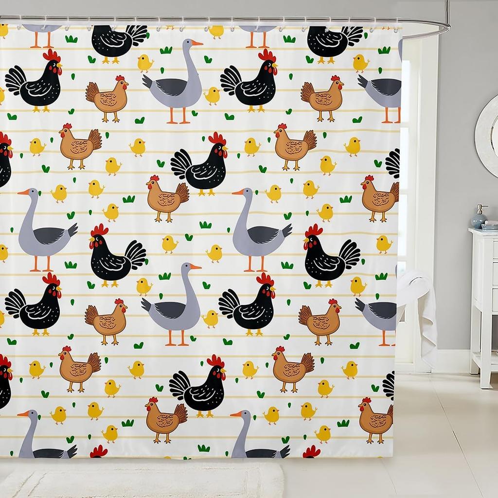Kids Yellow Rubber Duck Shower Curtain Cartoon Ducks Bath Curtain Funny Animal Bathroom Accessories Cute Animal Fabric Shower